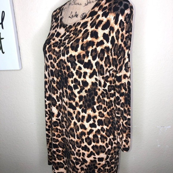 Fascination Leopard Print Black & Brown Tunic Top Size Medium - Picture 3 of 6